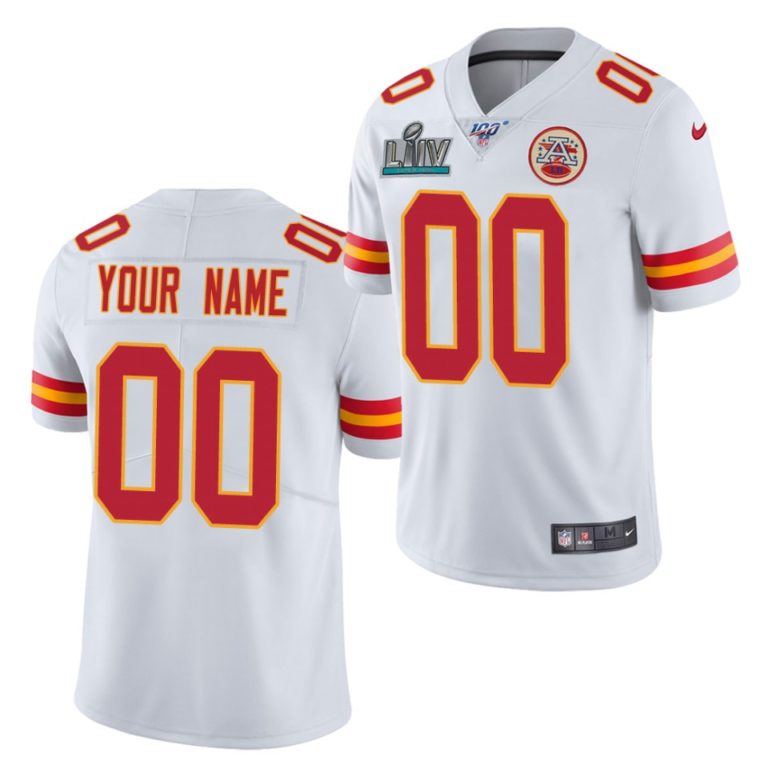 Kansas City Chiefs Custom White Super Bowl LIIV Path 100 Game Jersey