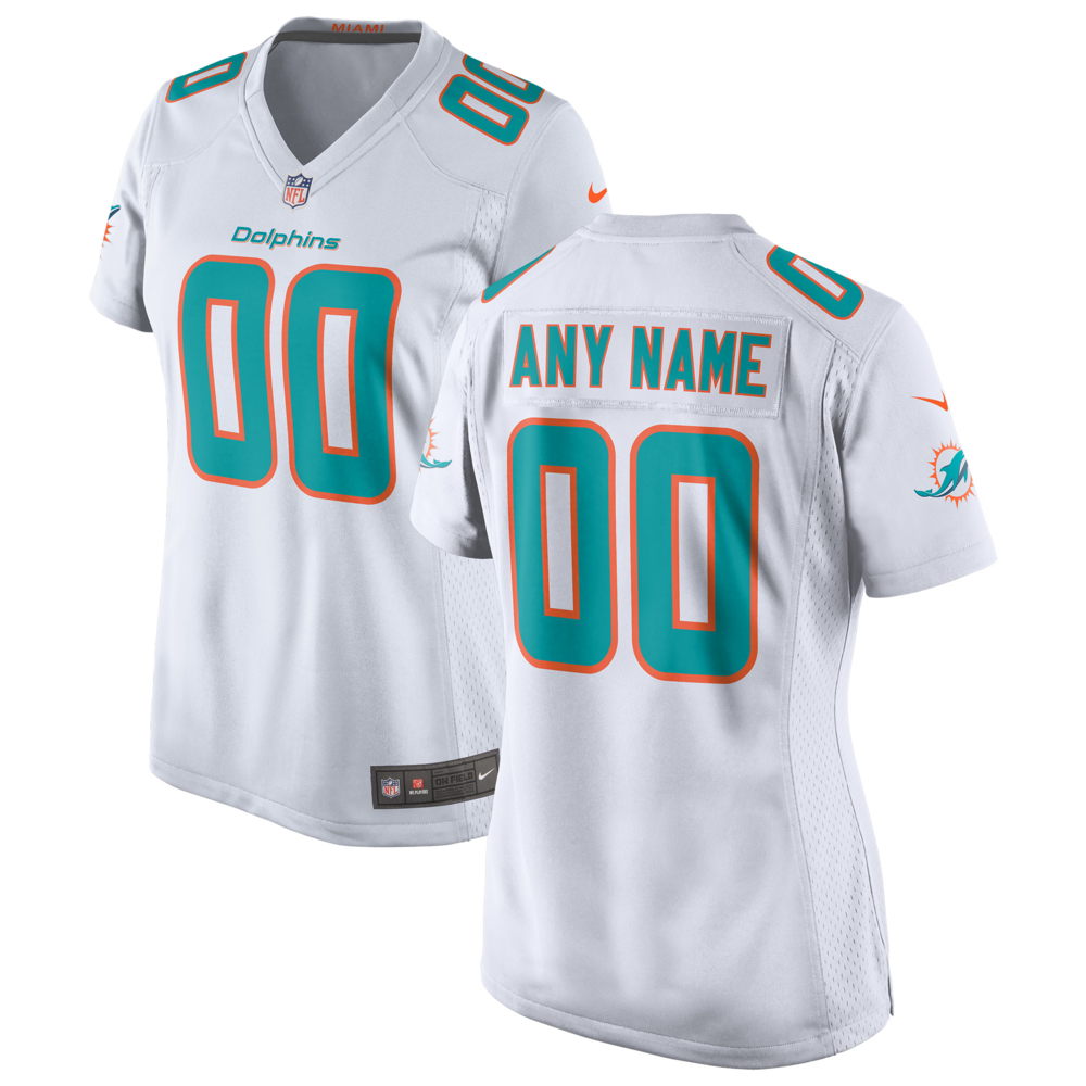 Women's Miami Dolphins White Custom Game Jersey - jerseys2021