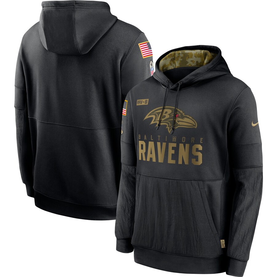 Men's Baltimore Ravens  Black 2020 Salute to Service Sideline Performance Pullover Hoodie