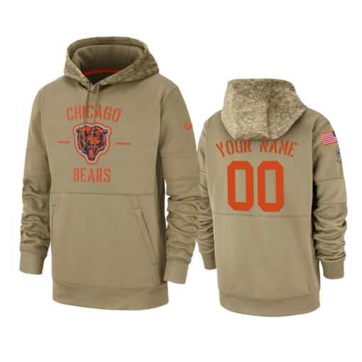 Chicago Bears Custom Tan 2019 Salute to Service Sideline Therma Pullover Hoodie