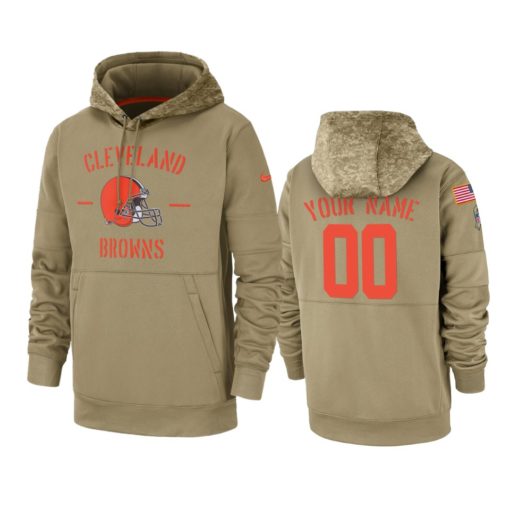 Cleveland Browns Custom Tan 2019 Salute to Service Sideline Therma Pullover Hoodie