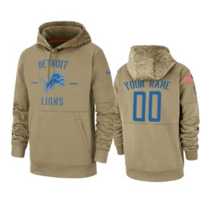 Detroit Lions Custom Tan 2019 Salute to Service Sideline Therma Pullover Hoodie