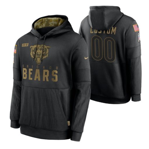 Chicago Bears Custom Black 2020 Salute to Service Sideline Performance Pullover Hoodie