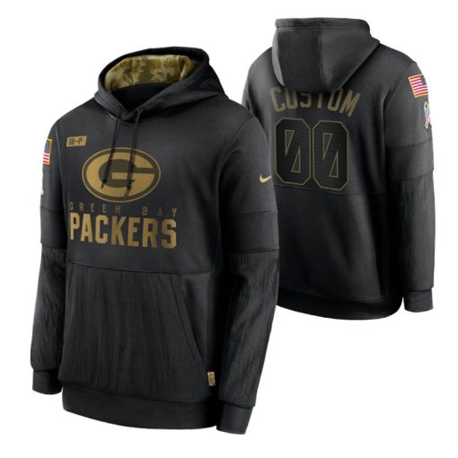 Green Bay Packers Custom Black 2020 Salute To Service Sideline Performance Pullover Hoodie