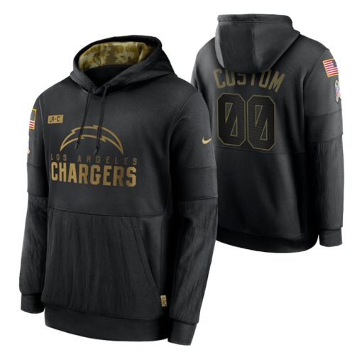 Los Angeles Chargers Custom Black 2020 Salute To Service Sideline Performance Pullover Hoodie