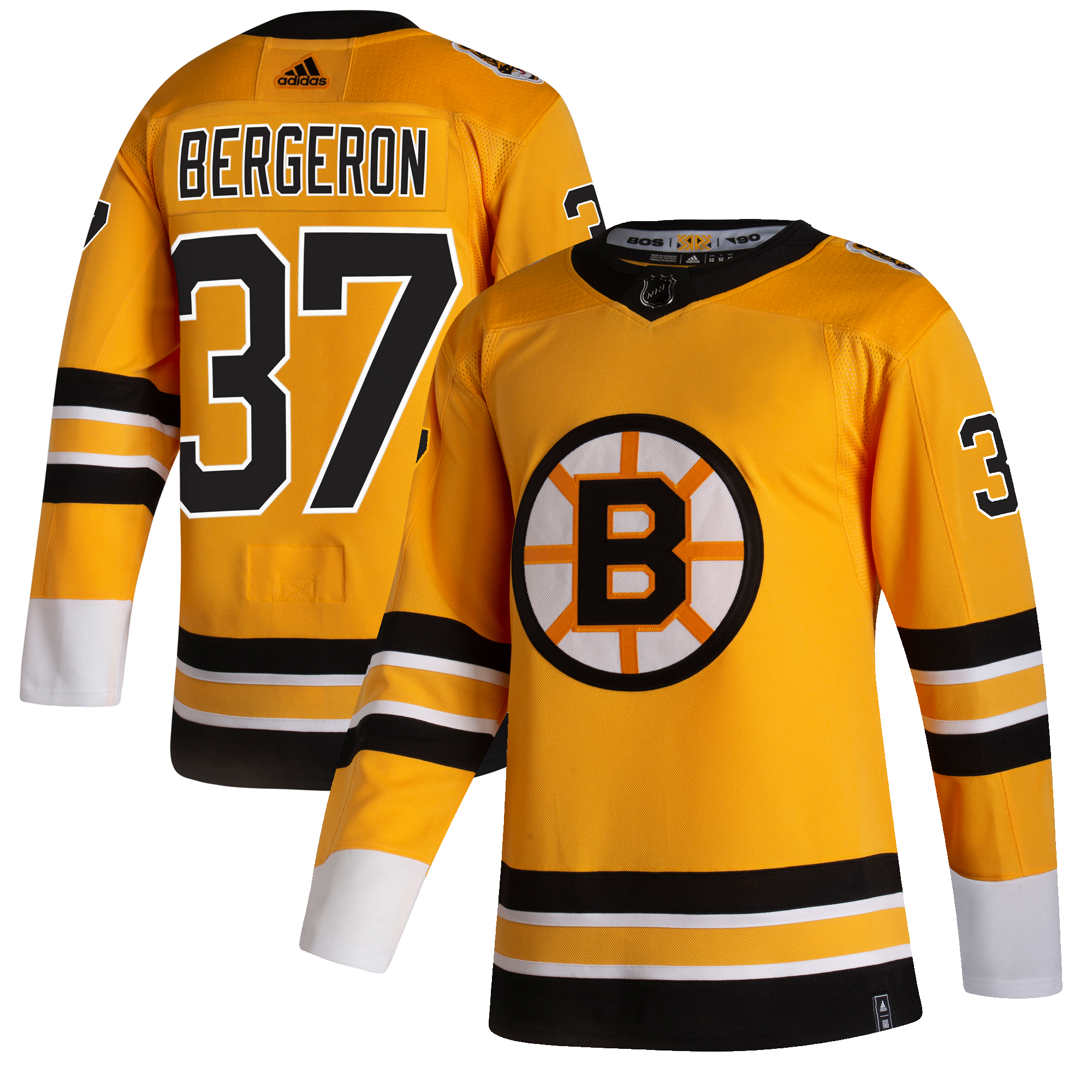 Patrice Bergeron #37 Boston Bruins Yellow 2020-21 Reverse Retro Player Jersey
