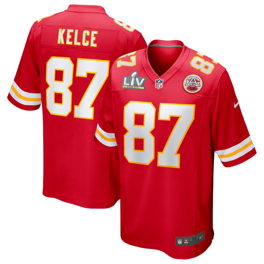 Travis Kelce #87 Kansas City Chiefs Red 2021 Super Bowl LV Bound Game Jersey