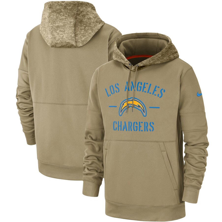 Men's Los Angeles Chargers  Tan 2019 Salute to Service Sideline Therma Pullover Hoodie