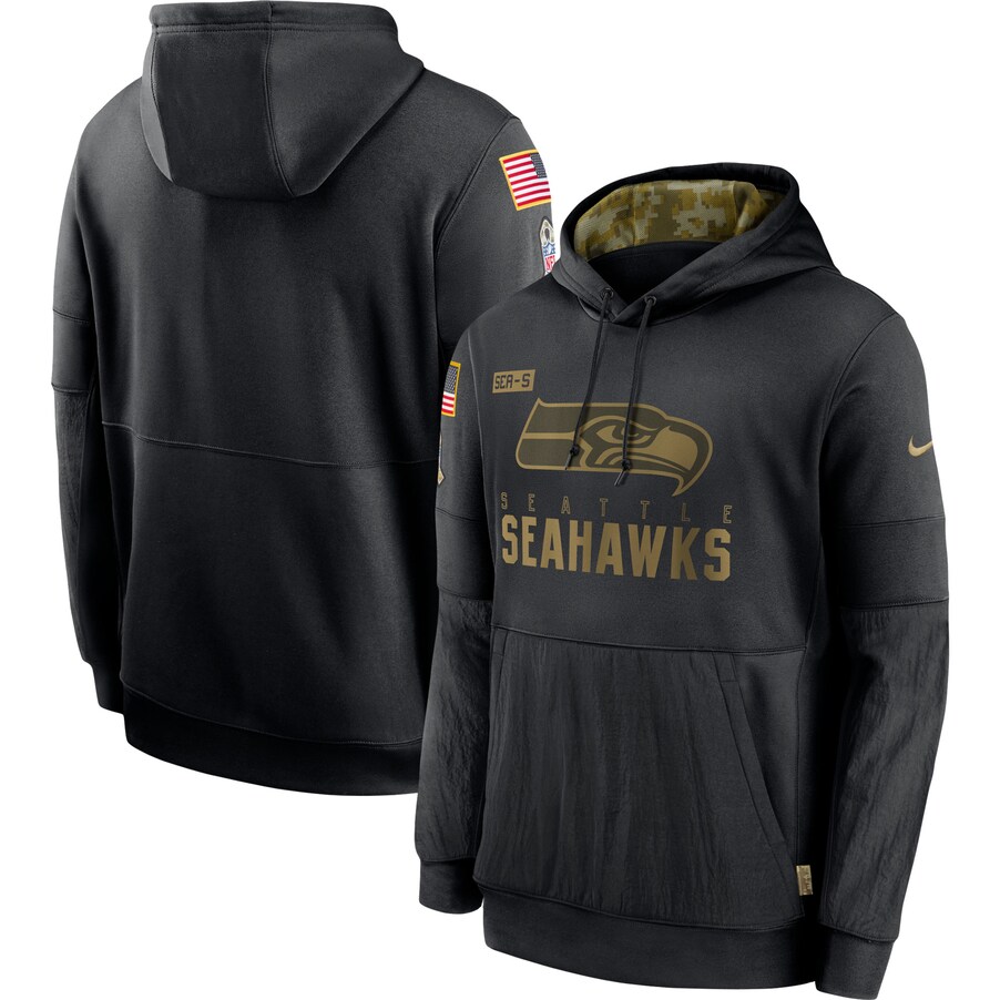 Men's Seattle Seahawks  Black 2020 Salute to Service Sideline Performance Pullover Hoodie