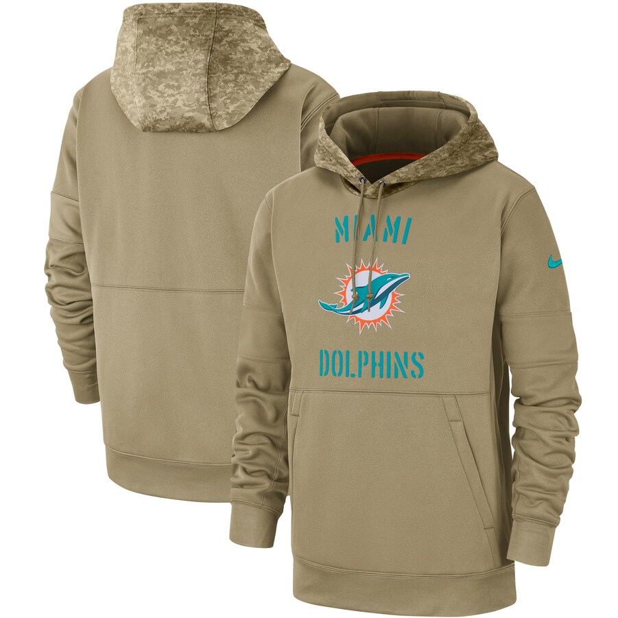 Men's Miami Dolphins  Tan 2019 Salute to Service Sideline Therma Pullover Hoodie