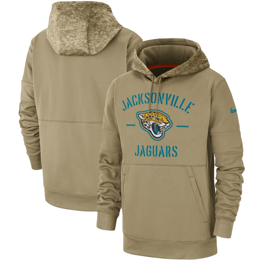 Men's Jacksonville Jaguars  Tan 2019 Salute to Service Sideline Therma Pullover Hoodie