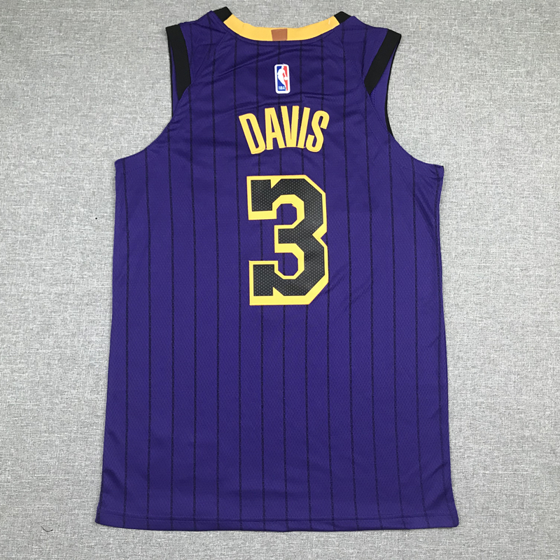 Anthony Davis 3 Los Angeles Lakers 2019-20 Purple Stripe Jersey