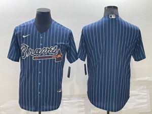 Atlanta Braves Navy Blue Pinstripe Team Jersey