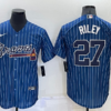 Austin Riley #27 Atlanta Braves Navy Blue Pinstripe Jersey