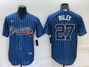 Austin Riley #27 Atlanta Braves Navy Blue Pinstripe Jersey