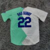 Bad Bunny Los Angeles Dodgers 2022 Split Fashion Jersey White Green back