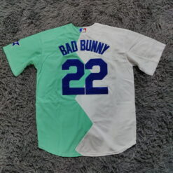 Bad Bunny Los Angeles Dodgers 2022 Split Fashion Jersey White Green back
