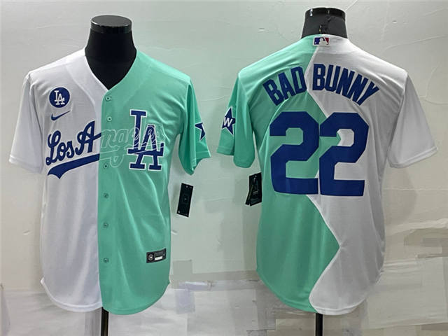 Bad Bunny Los Angeles Dodgers 2022 Split Fashion Jersey White Green