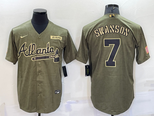 Dansby Swanson 7 Atlanta Braves Olive 2022 Salute To Service Jersey