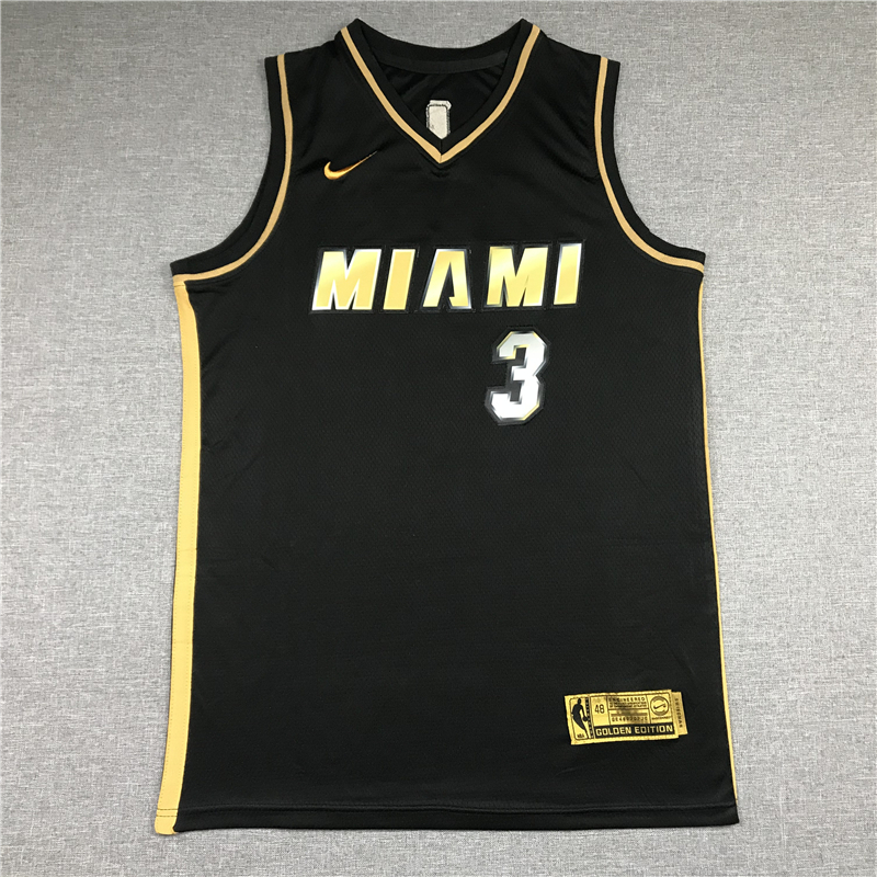 Dwyane Wade 3 Miami Heat 2021 Black Gold Edition Jersey