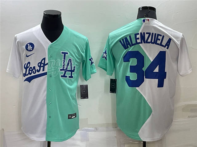 Fernando Valenzuela Los Angeles Dodgers 2022 Split Fashion Jersey White Green