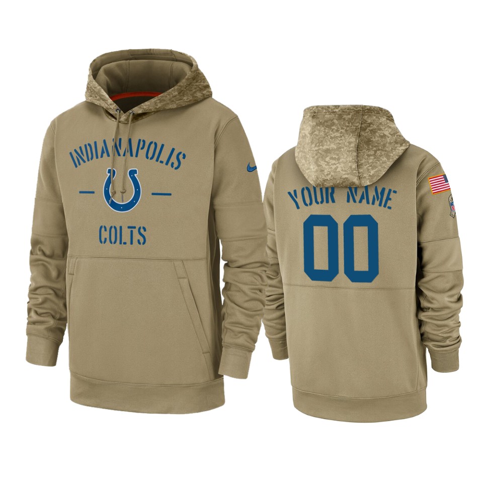 Indianapolis Colts Custom Tan 2019 Salute to Service Sideline Therma Pullover Hoodie