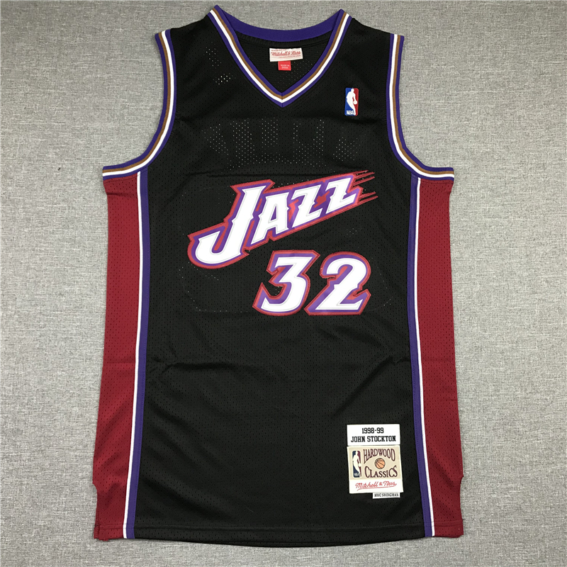 Karl Malone 32 Utah Jazz Black 1998-99 Hardwood Classics Jersey