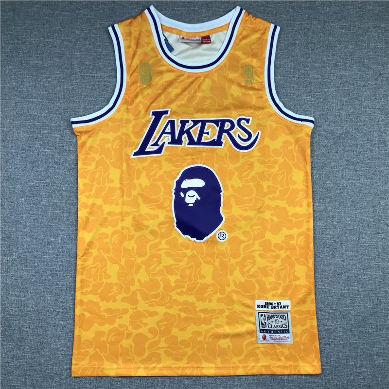 Kobe Bryant 24 BAPE Los Angeles Lakers Yellow ABC Swingman Jersey