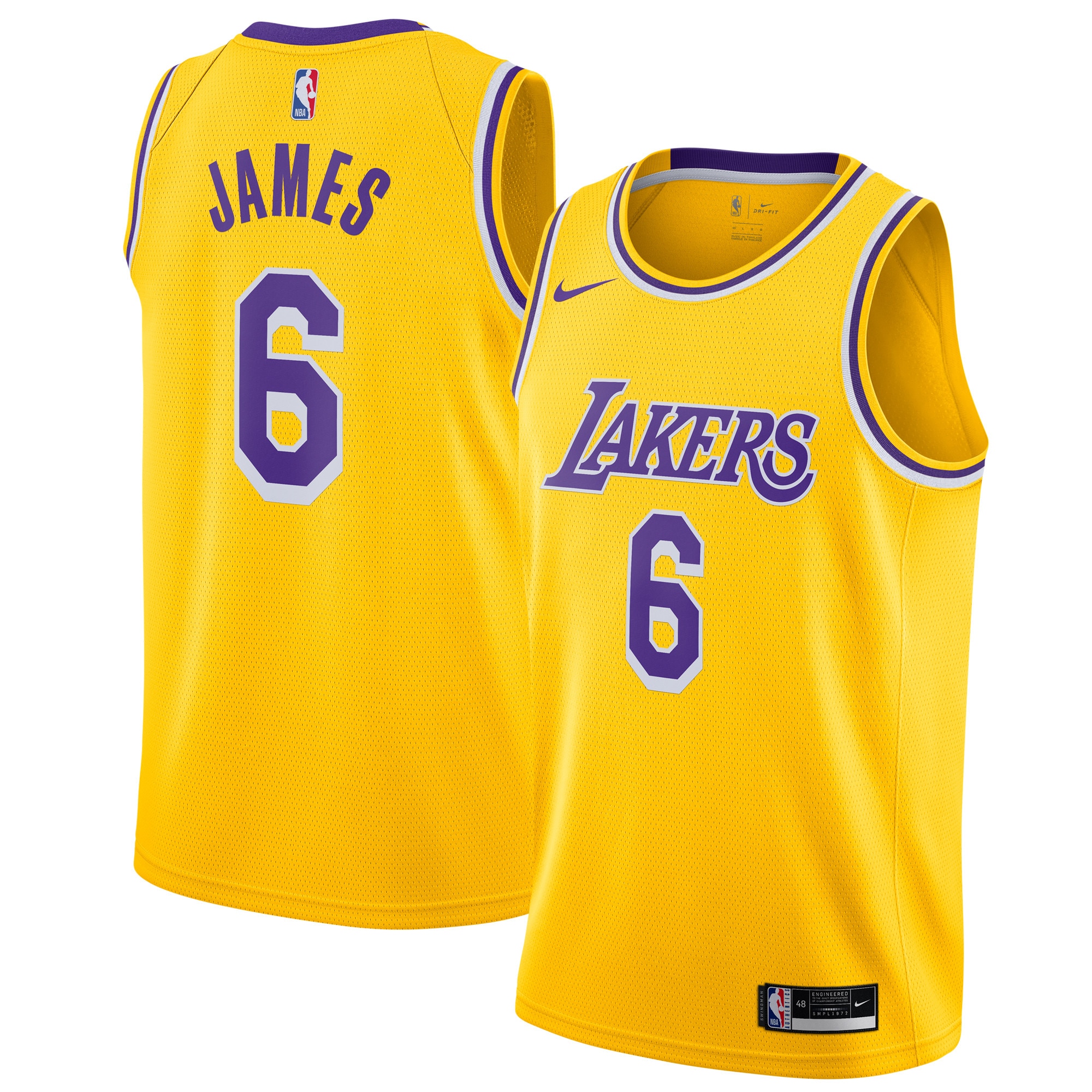 LeBron James 6 Los Angeles Lakers 2021 Yellow Icon Swingman Jersey