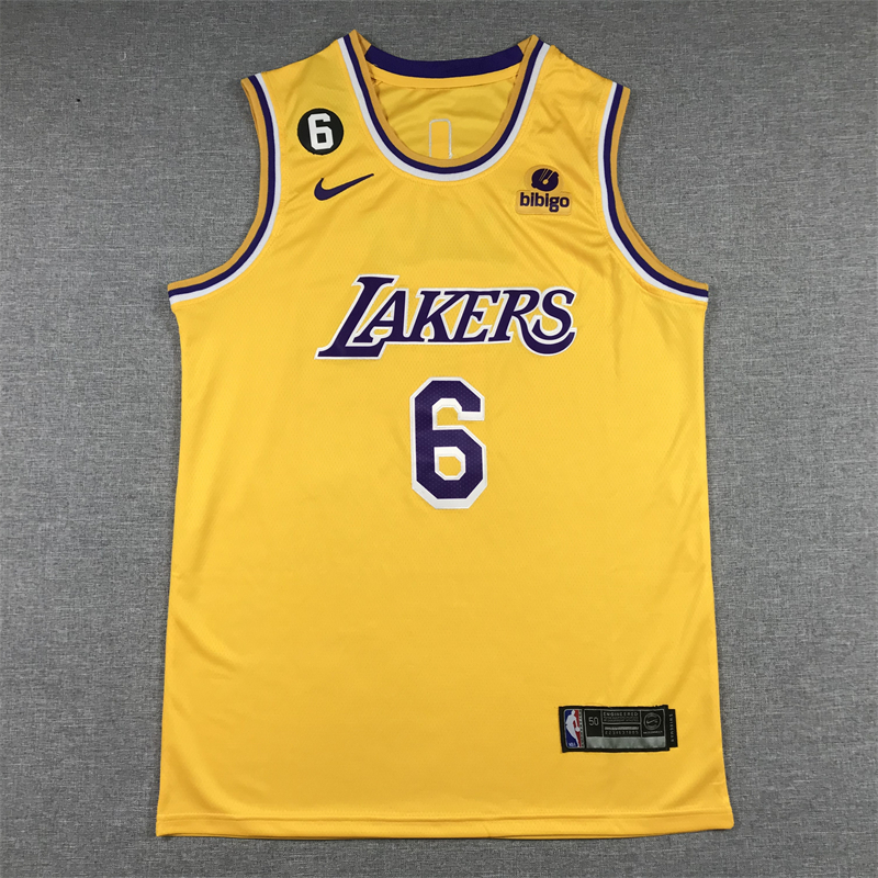 LeBron James 6 Los Angeles Lakers 6 patch 2022-23 Gold Icon Swingman Jersey