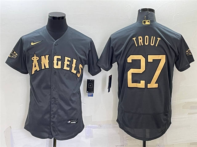 Los Angeles Angels #27 Mike Trout 2022 All-Star Game Flex Base Jersey – Charcoal