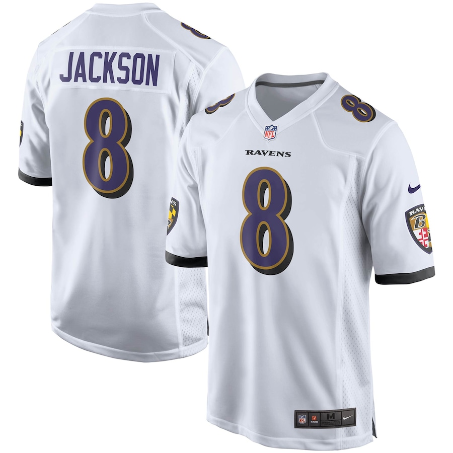Baltimore Ravens #8 Lamar Jackson White Player Game Jersey