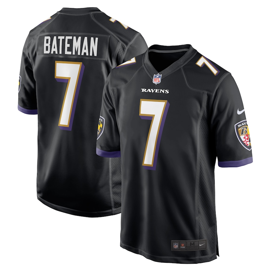 Baltimore Ravens #7 Rashod Bateman Black Game Player Jersey