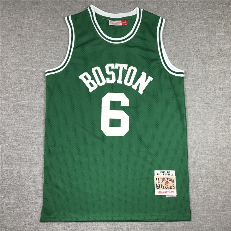 Men's Boston Celtics 6 Bill Russell Kelly Green 1962-63 Hardwood Classics Swingman Jersey