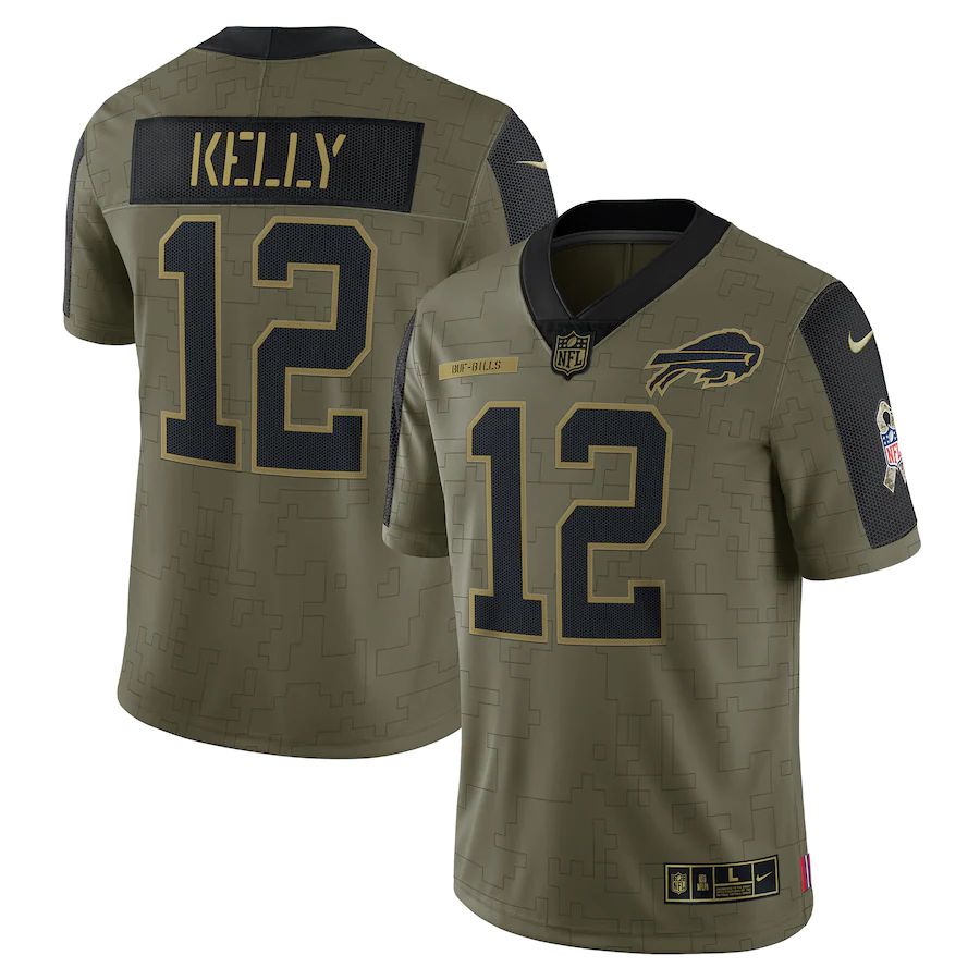 Men's Buffalo Bills Jim Kelly Olive 2021 Salute To Service Retired Player Limited Jersey