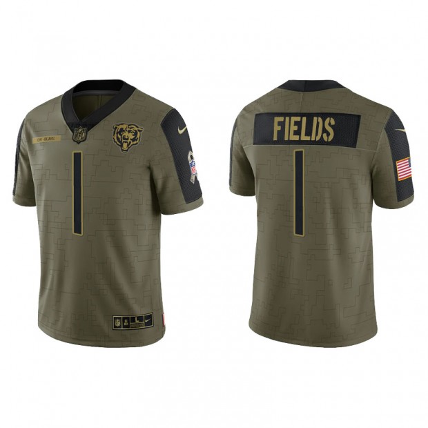 Men's Chicago Bears Justin Fields #1 Olive 2021 Salute To Service Retired Player Limited Jersey