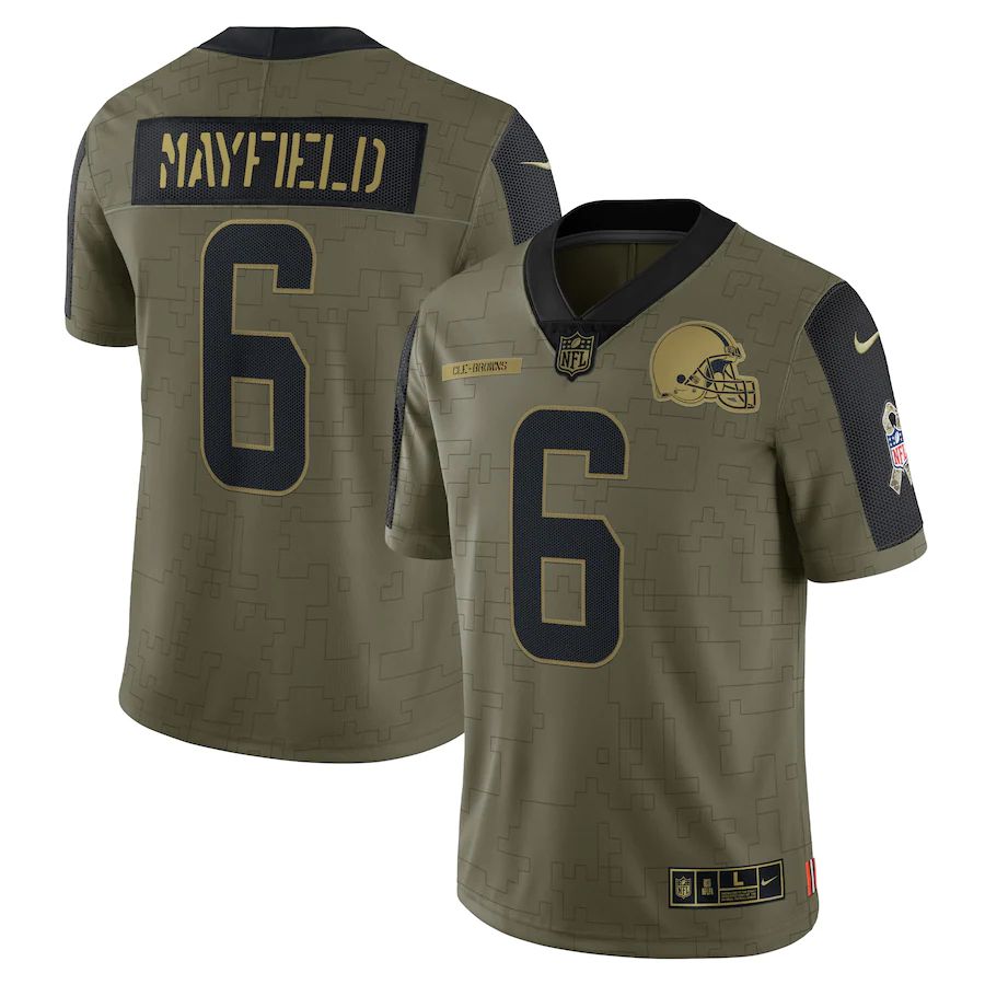 Men's Cleveland Browns Baker Mayfield Olive 2021 Salute To Service Limited Player Jersey