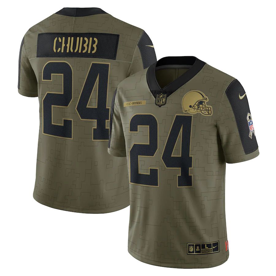 Men's Cleveland Browns Nick Chubb Olive 2021 Salute To Service Limited Player Jersey