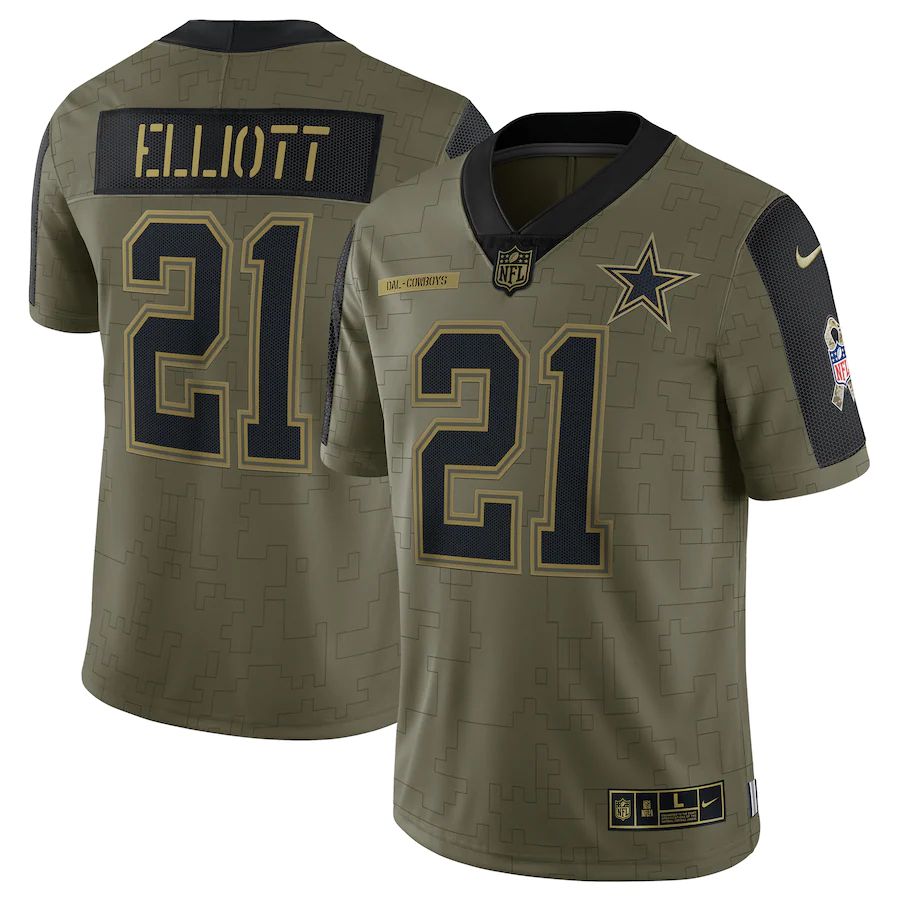 Men's Dallas Cowboys Ezekiel Elliott Olive 2021 Salute To Service Limited Player Jersey