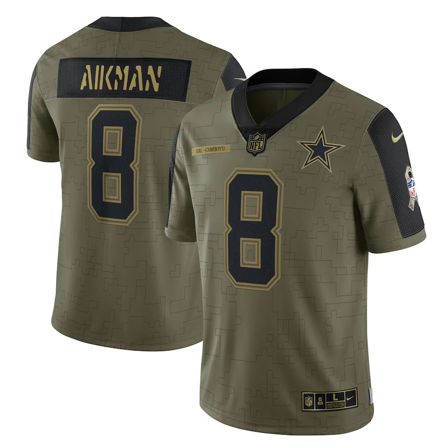 Men's Dallas Cowboys Troy Aikman Olive 2021 Salute To Service Retired Player Limited Jersey
