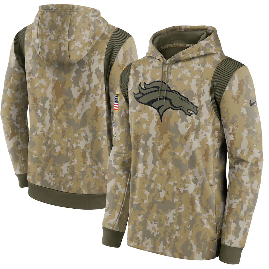 Men's Denver Broncos Camo 2021 Salute To Service Therma Performance Pullover Hoodie