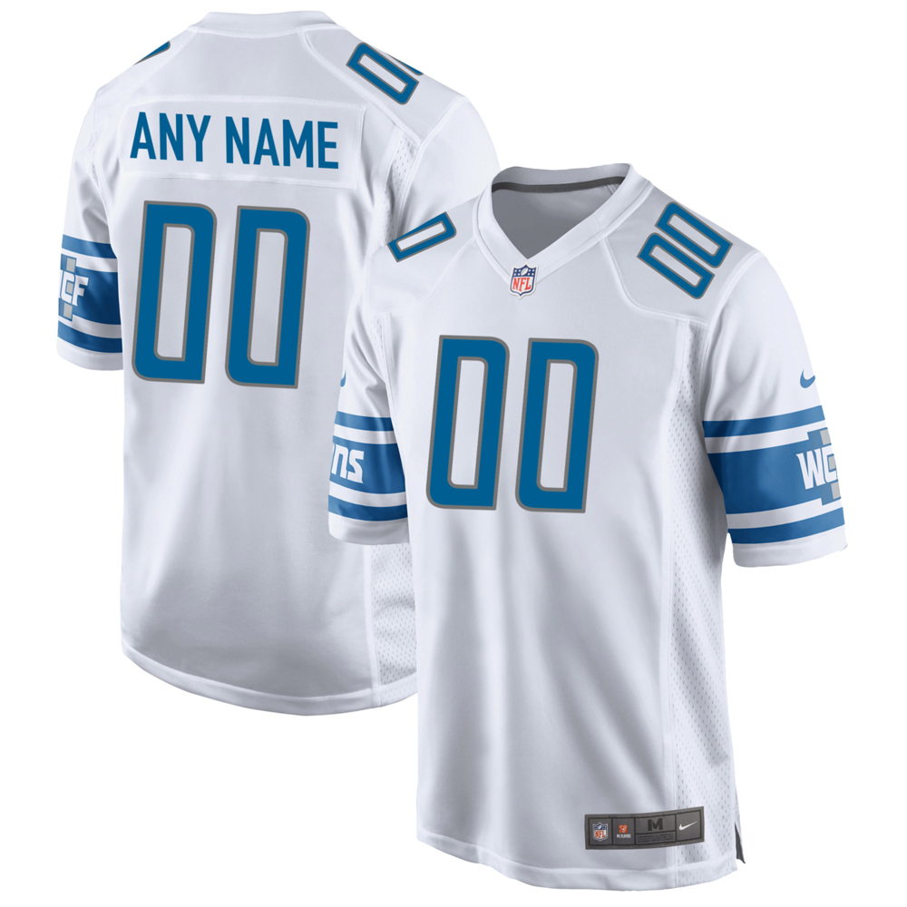 Men's and Youth's Detroit Lions White Custom Team Color Game Jersey
