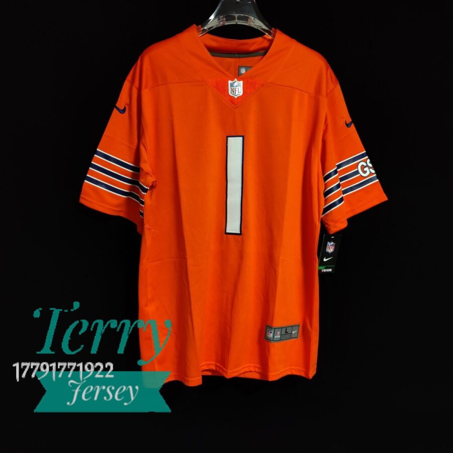 Men’s Justin Fields #1 Orange Chicago Bears 2021 Draft First Round Pick Game Jersey