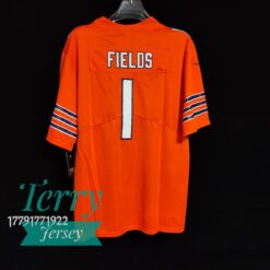 Men’s Justin Fields #1 Orange Chicago Bears 2021 Draft First Round Pick Game Jersey - back