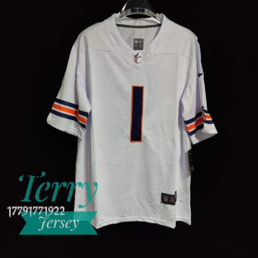 Men’s Justin Fields #1 White Chicago Bears 2021 Draft First Round Pick Game Jersey