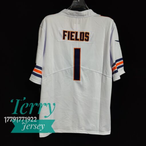 Men’s Justin Fields #1 White Chicago Bears 2021 Draft First Round Pick Game Jersey - back
