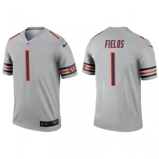 Men's Justin Fields #1 Gray Chicago Bears 2021 NFL Draft First Round Pick Game Jersey
