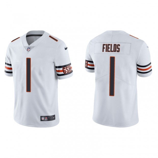 Men's Justin Fields #1 White Chicago Bears 2021 Draft First Round Pick Game Jersey