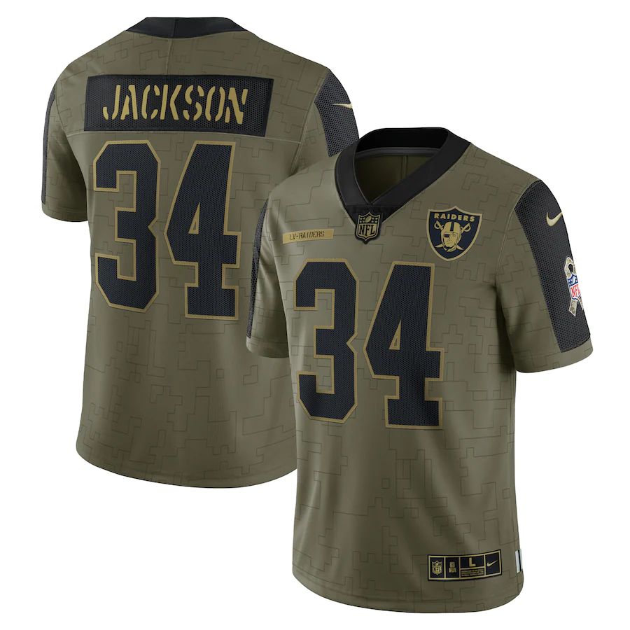 Men's Las Vegas Raiders Bo Jackson Olive 2021 Salute To Service Retired Player Limited Jersey