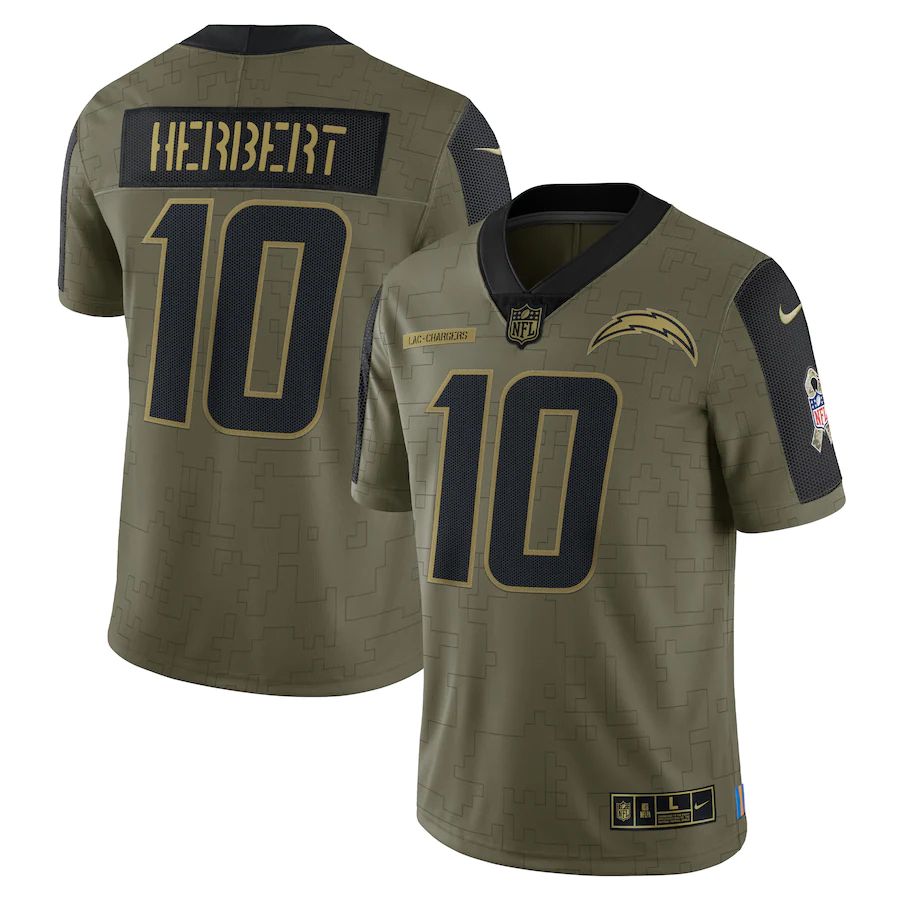 Men's Los Angeles Chargers Justin Herbert Olive 2021 Salute To Service Limited Player Jersey